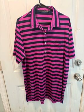 Polo Ralph Lauren RLX Pink and Black striped golf polo